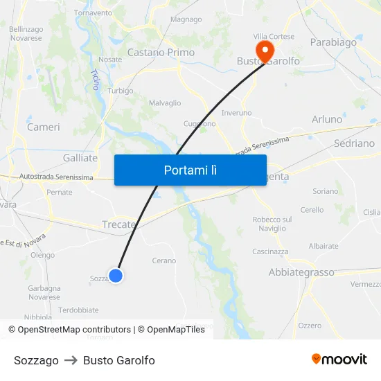 Sozzago to Busto Garolfo map