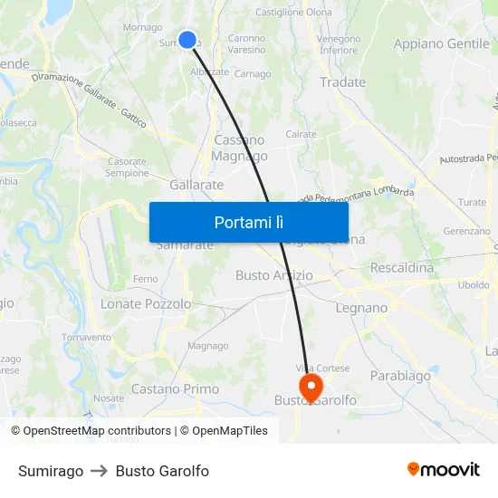 Sumirago to Busto Garolfo map