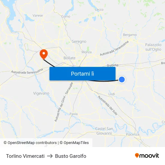 Torlino Vimercati to Busto Garolfo map
