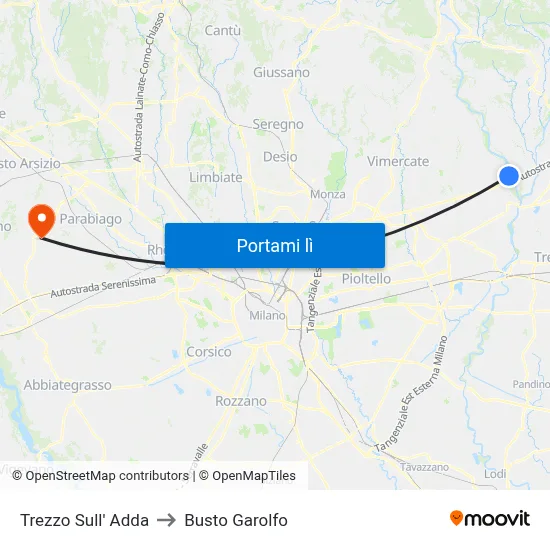 Trezzo Sull' Adda to Busto Garolfo map