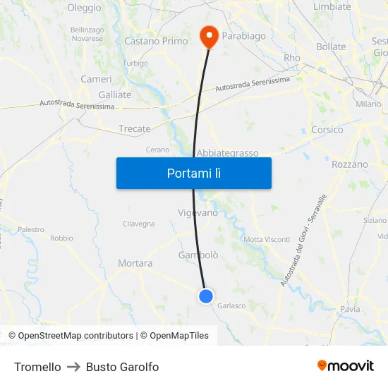 Tromello to Busto Garolfo map