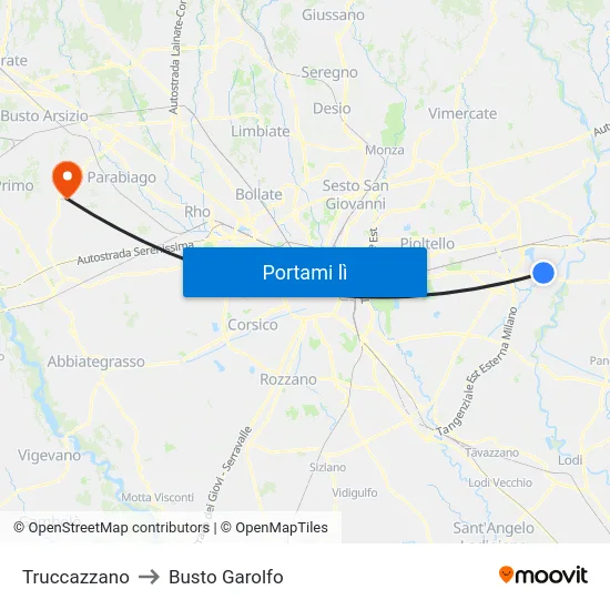 Truccazzano to Busto Garolfo map