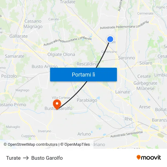 Turate to Busto Garolfo map