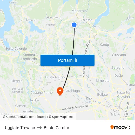 Uggiate-Trevano to Busto Garolfo map