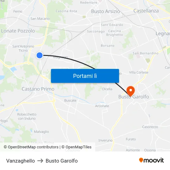 Vanzaghello to Busto Garolfo map