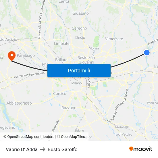 Vaprio D' Adda to Busto Garolfo map