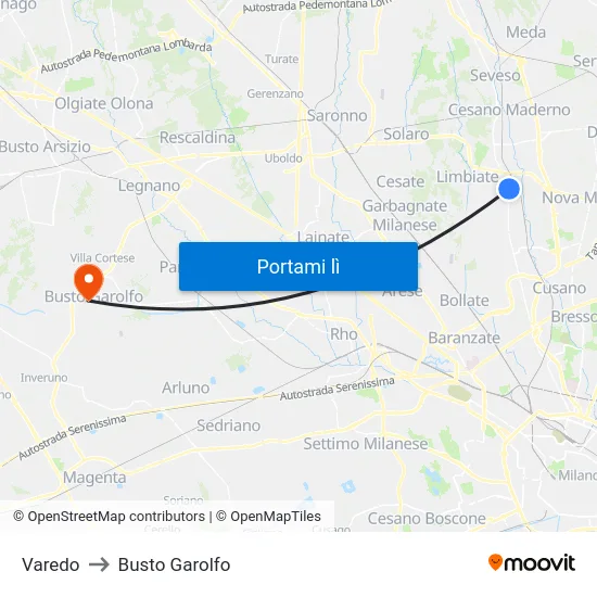 Varedo to Busto Garolfo map