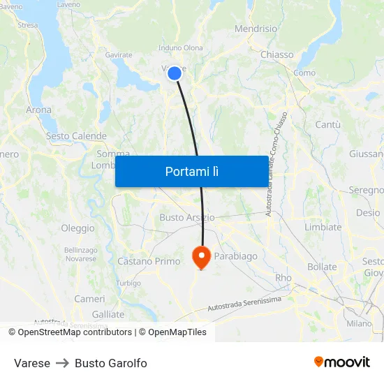 Varese to Busto Garolfo map
