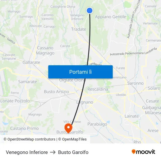 Venegono Inferiore to Busto Garolfo map