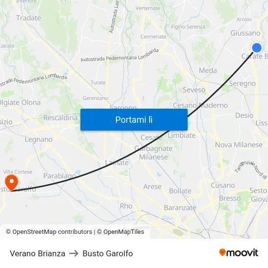 Verano Brianza to Busto Garolfo map