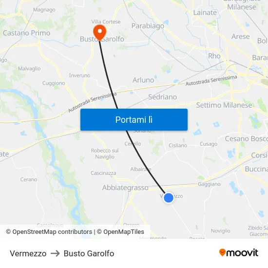 Vermezzo to Busto Garolfo map
