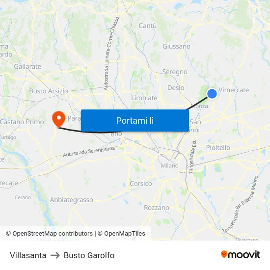 Villasanta to Busto Garolfo map