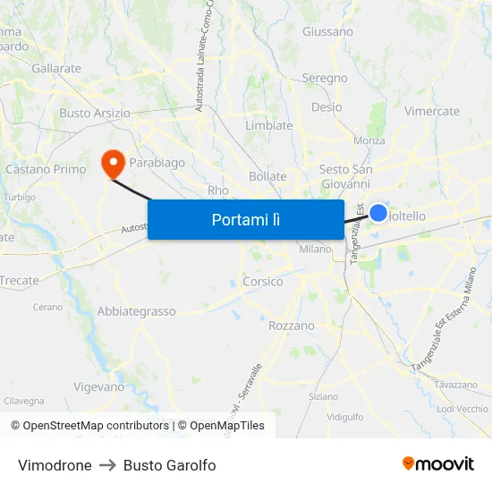 Vimodrone to Busto Garolfo map