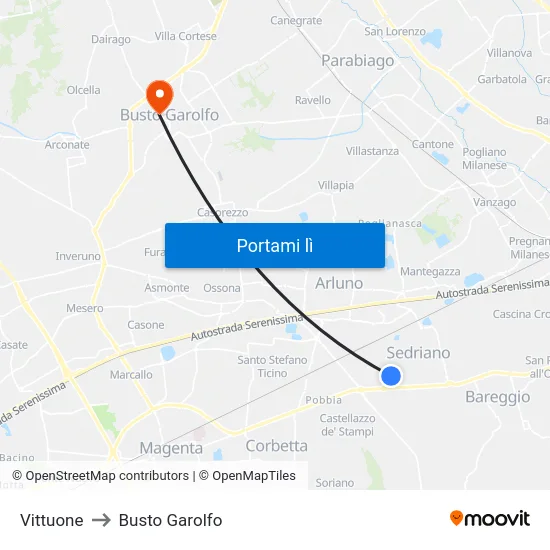 Vittuone to Busto Garolfo map