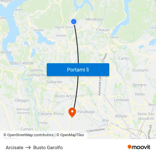 Arcisate to Busto Garolfo map