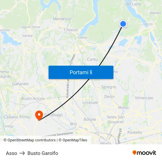 Asso to Busto Garolfo map