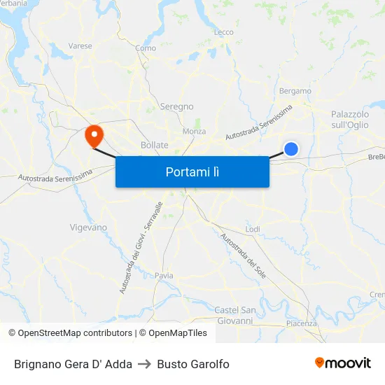 Brignano Gera D' Adda to Busto Garolfo map