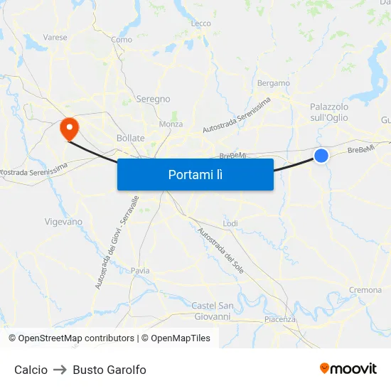 Calcio to Busto Garolfo map