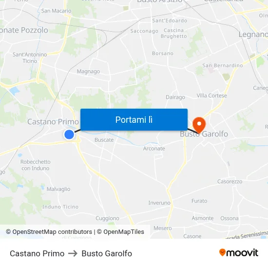 Castano Primo to Busto Garolfo map