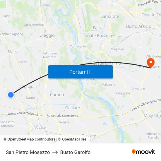 San Pietro Mosezzo to Busto Garolfo map