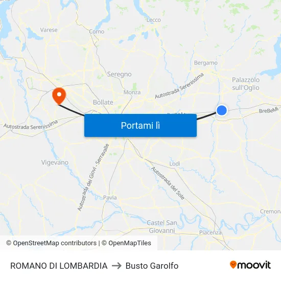 ROMANO DI LOMBARDIA to Busto Garolfo map