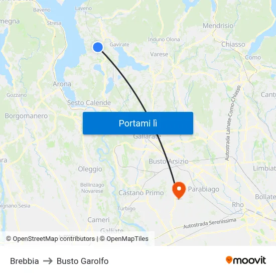Brebbia to Busto Garolfo map