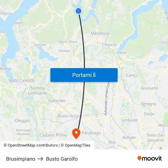 Brusimpiano to Busto Garolfo map
