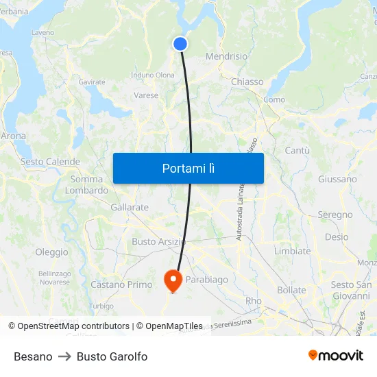 Besano to Busto Garolfo map