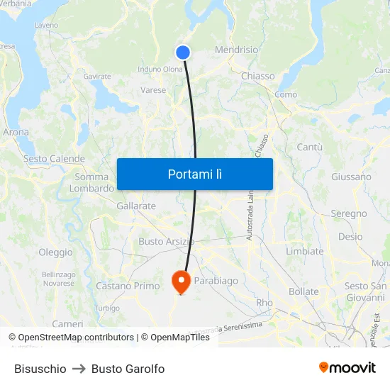 Bisuschio to Busto Garolfo map