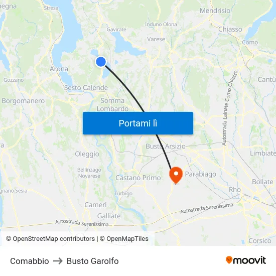 Comabbio to Busto Garolfo map