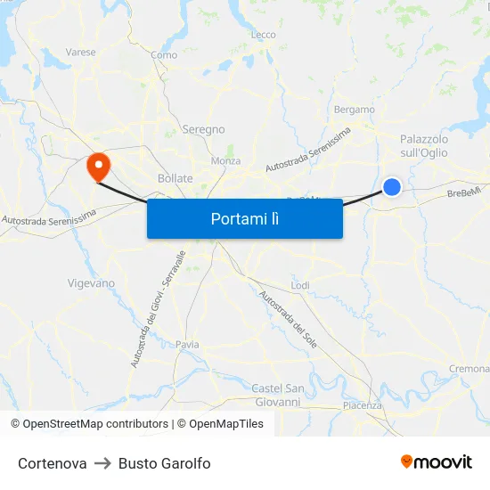 Cortenova to Busto Garolfo map