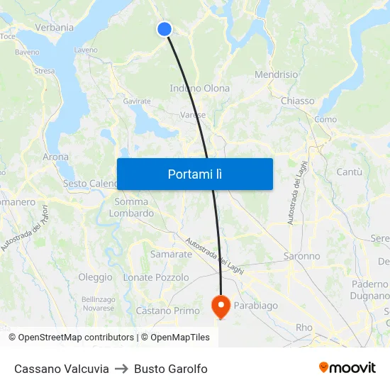 Cassano Valcuvia to Busto Garolfo map