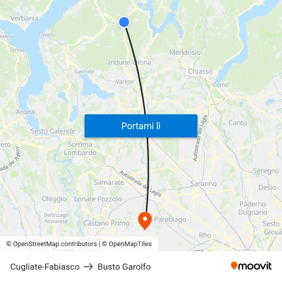 Cugliate-Fabiasco to Busto Garolfo map