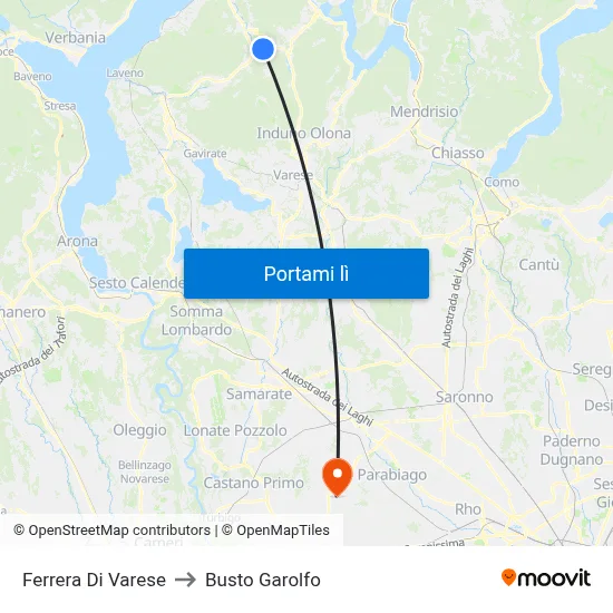 Ferrera Di Varese to Busto Garolfo map