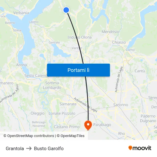Grantola to Busto Garolfo map