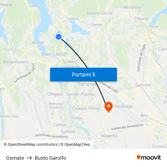 Osmate to Busto Garolfo map