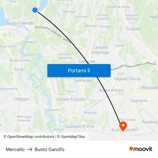 Mercallo to Busto Garolfo map