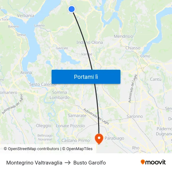 Montegrino Valtravaglia to Busto Garolfo map