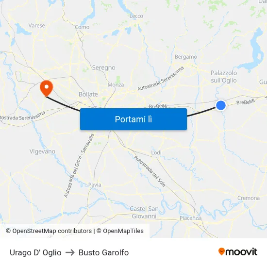 Urago D' Oglio to Busto Garolfo map