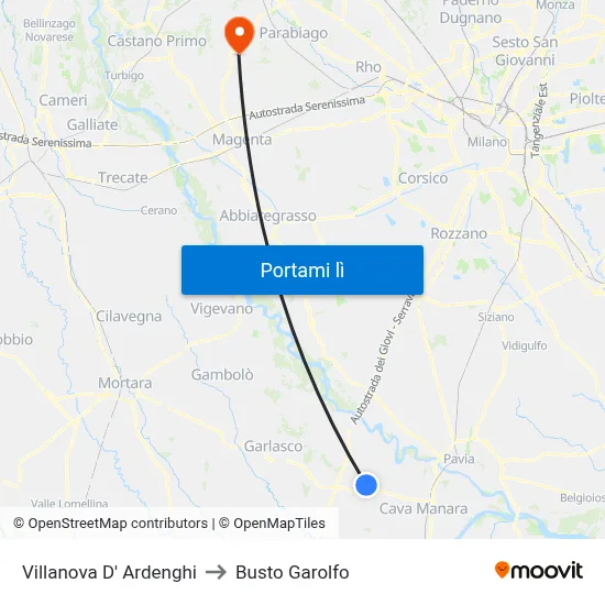 Villanova D' Ardenghi to Busto Garolfo map
