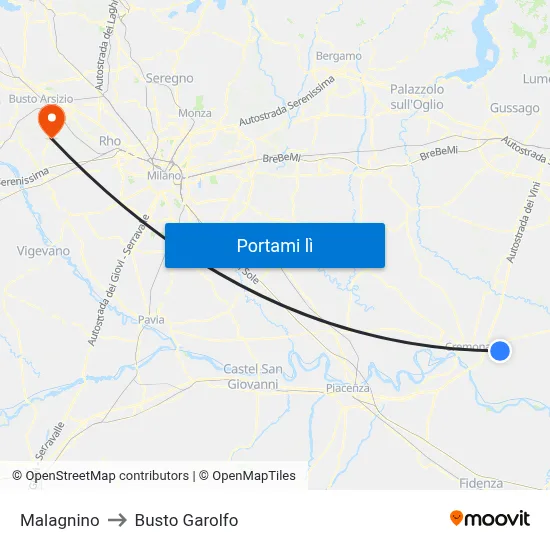 Malagnino to Busto Garolfo map