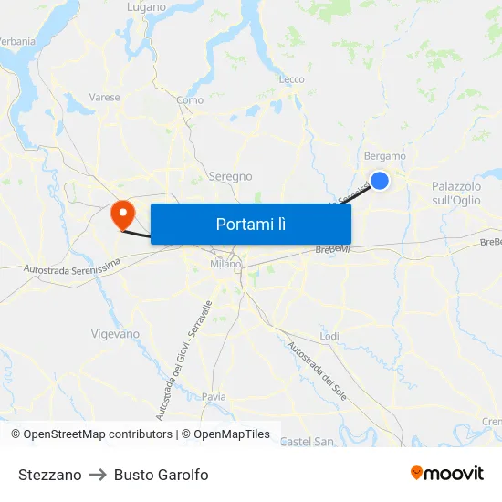 Stezzano to Busto Garolfo map