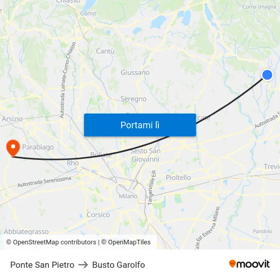 Ponte San Pietro to Busto Garolfo map