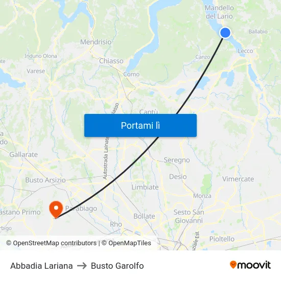 Abbadia Lariana to Busto Garolfo map