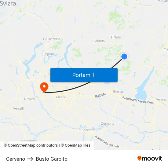 Cerveno to Busto Garolfo map