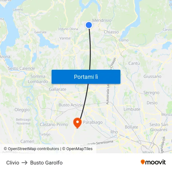 Clivio to Busto Garolfo map