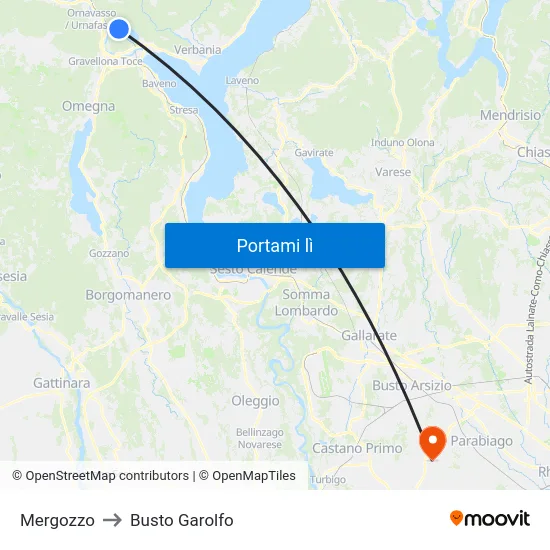 Mergozzo to Busto Garolfo map