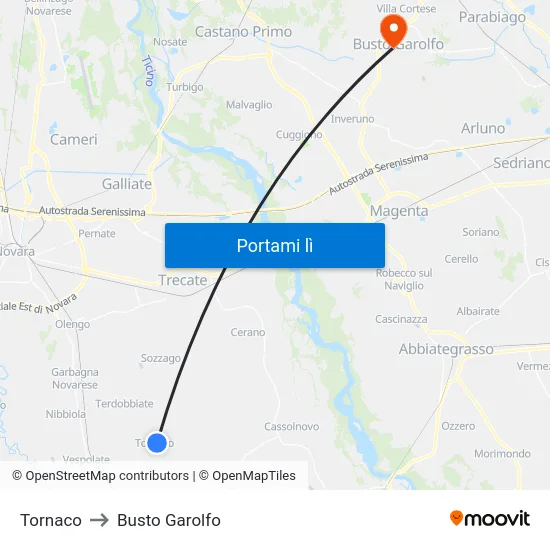 Tornaco to Busto Garolfo map