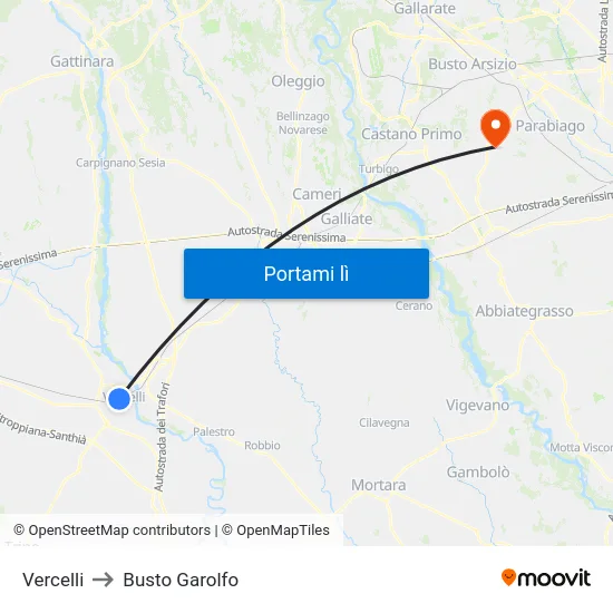 Vercelli to Busto Garolfo map