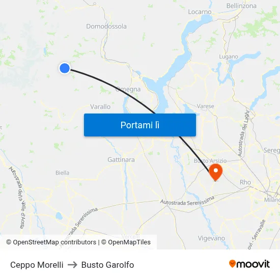 Ceppo Morelli to Busto Garolfo map